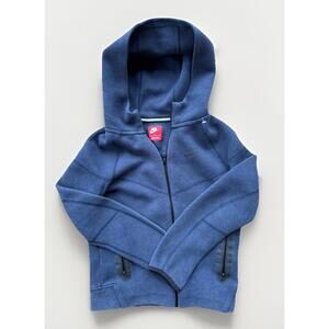 Nike Tech Full Zip Hooded Jacket Boys Medium Navy Blue Trim Swoosh